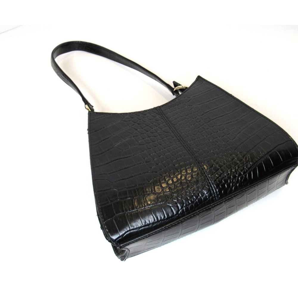 Vintage Liz Claiborne Crocodile Embossed Faux Leather Black Shoulder Purse